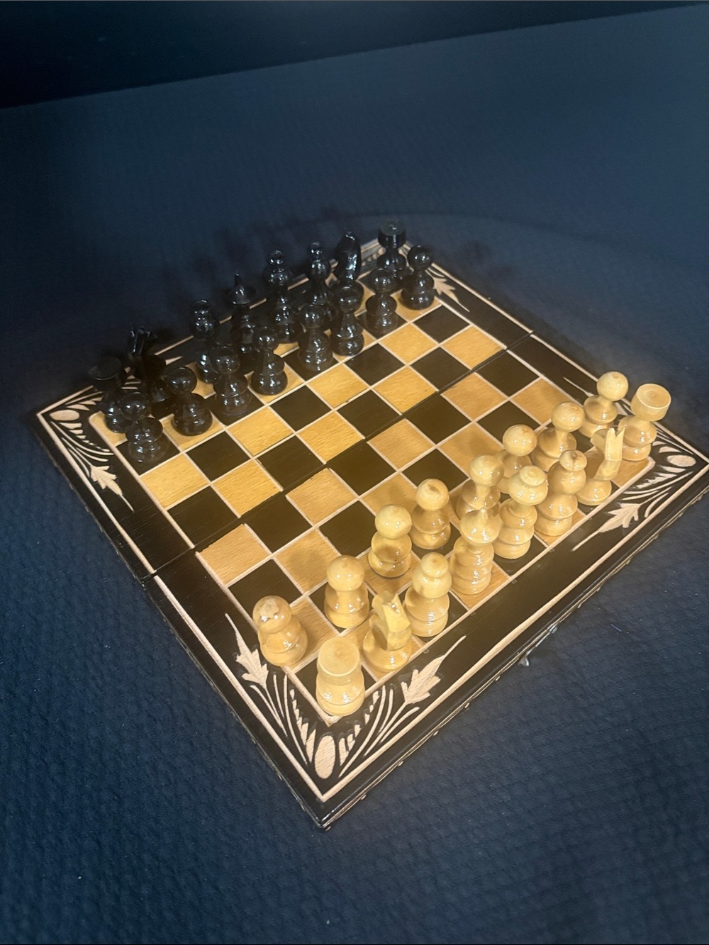 Classic hand carved Wooden Chess Set in Black and Natural wood.